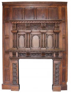 Antique Jacobean Style Carved Oak Fireplace Surround