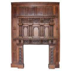 Antique Jacobean Style Carved Oak Fireplace Surround