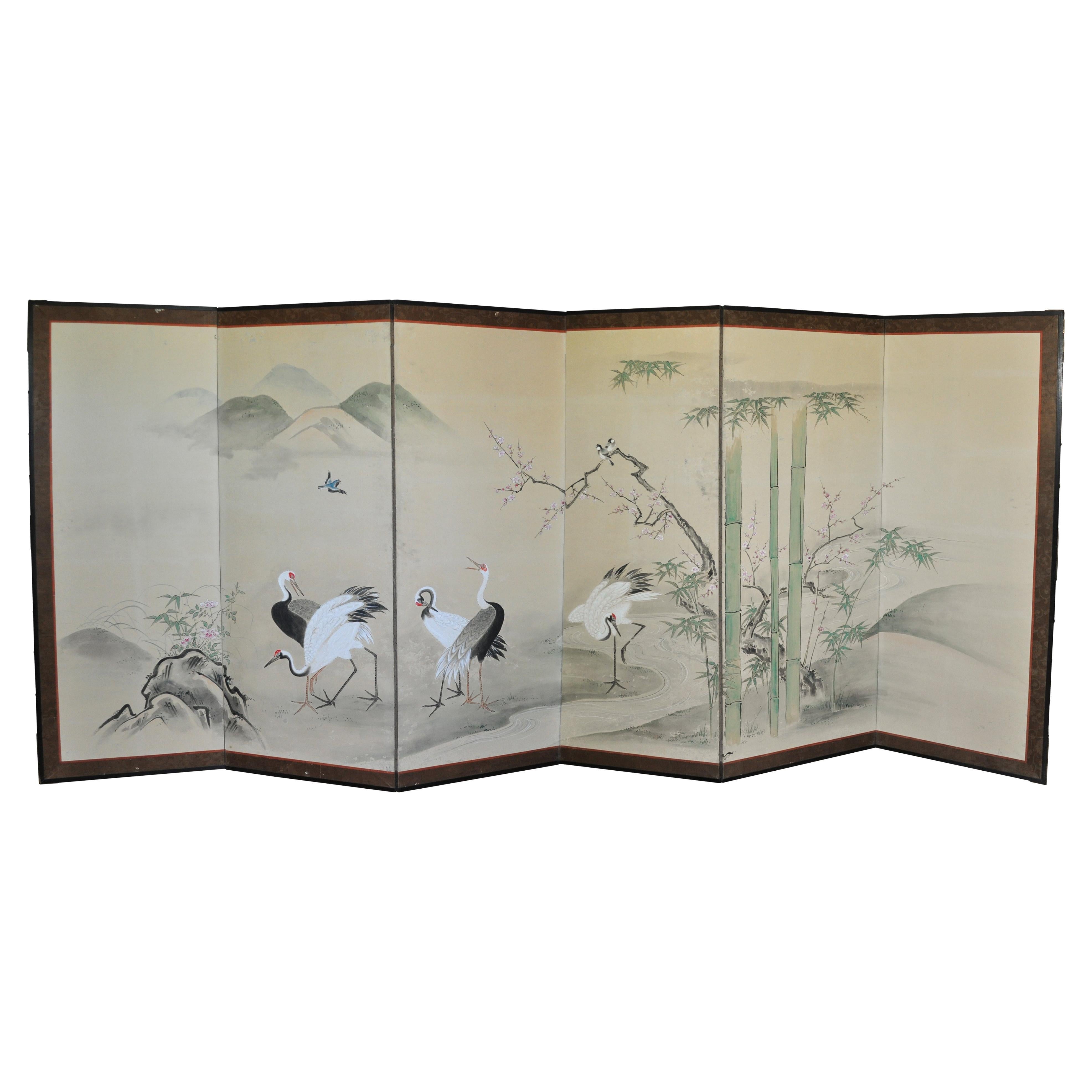 Antique Japanese 6-Panel 'Byobu' Screen