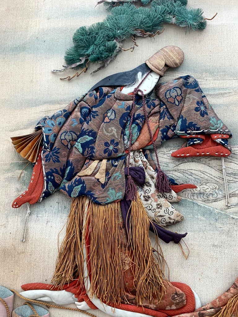 Framed Antique Japanese Oshi-E Textile Art from Meiji Period at 1stdibs
