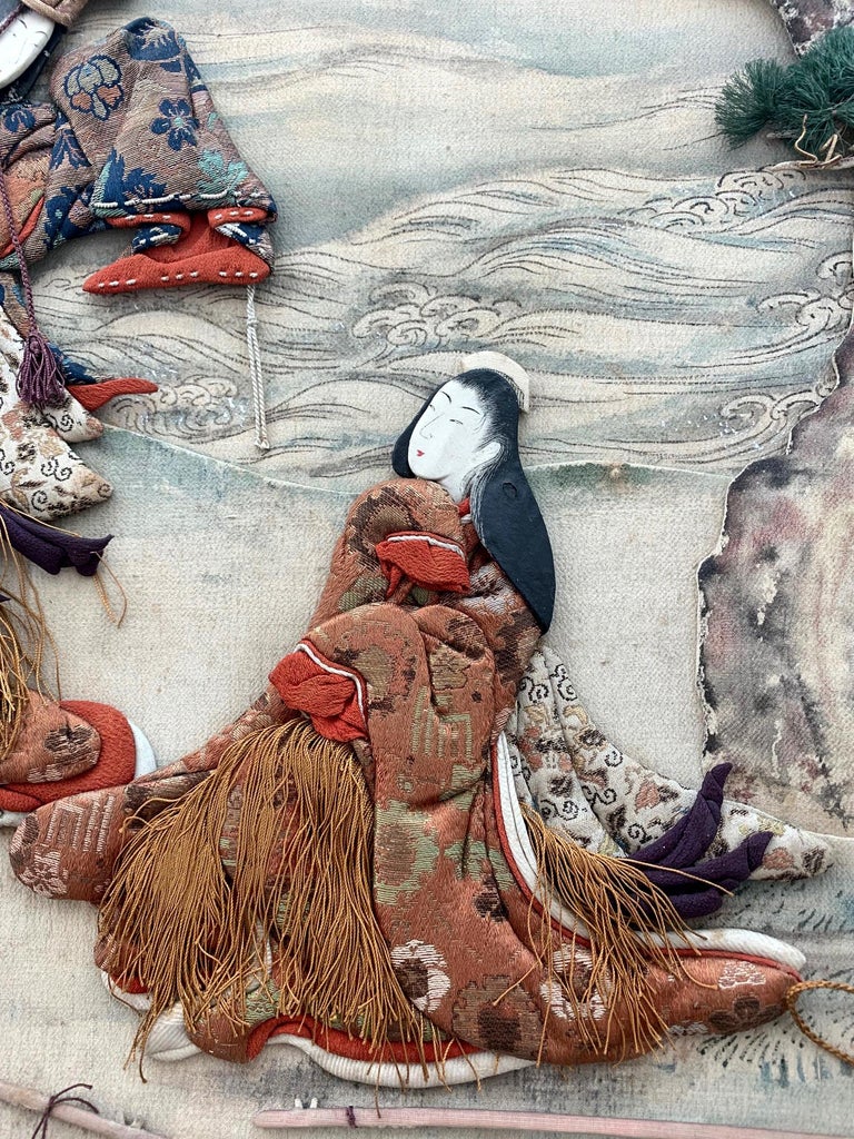 Framed Antique Japanese OshiE Textile Art from Meiji Period at 1stDibs