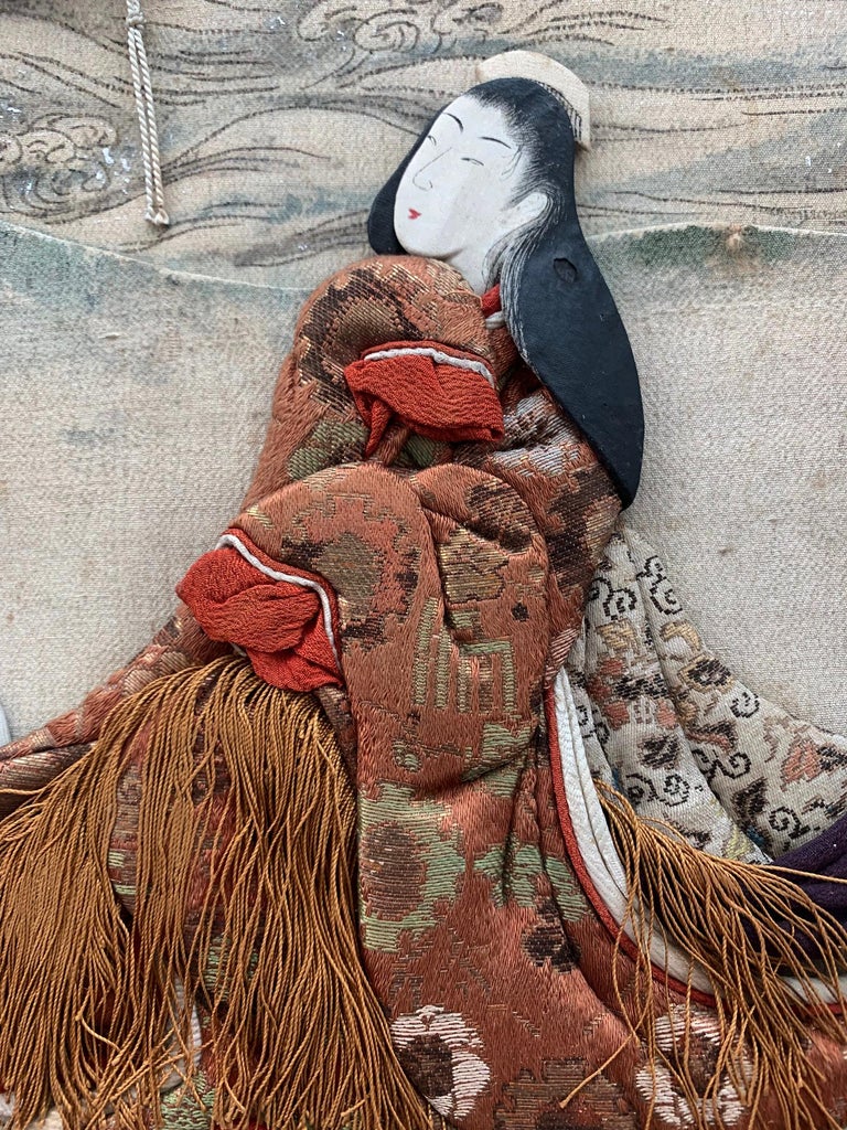 Framed Antique Japanese OshiE Textile Art from Meiji Period at 1stDibs