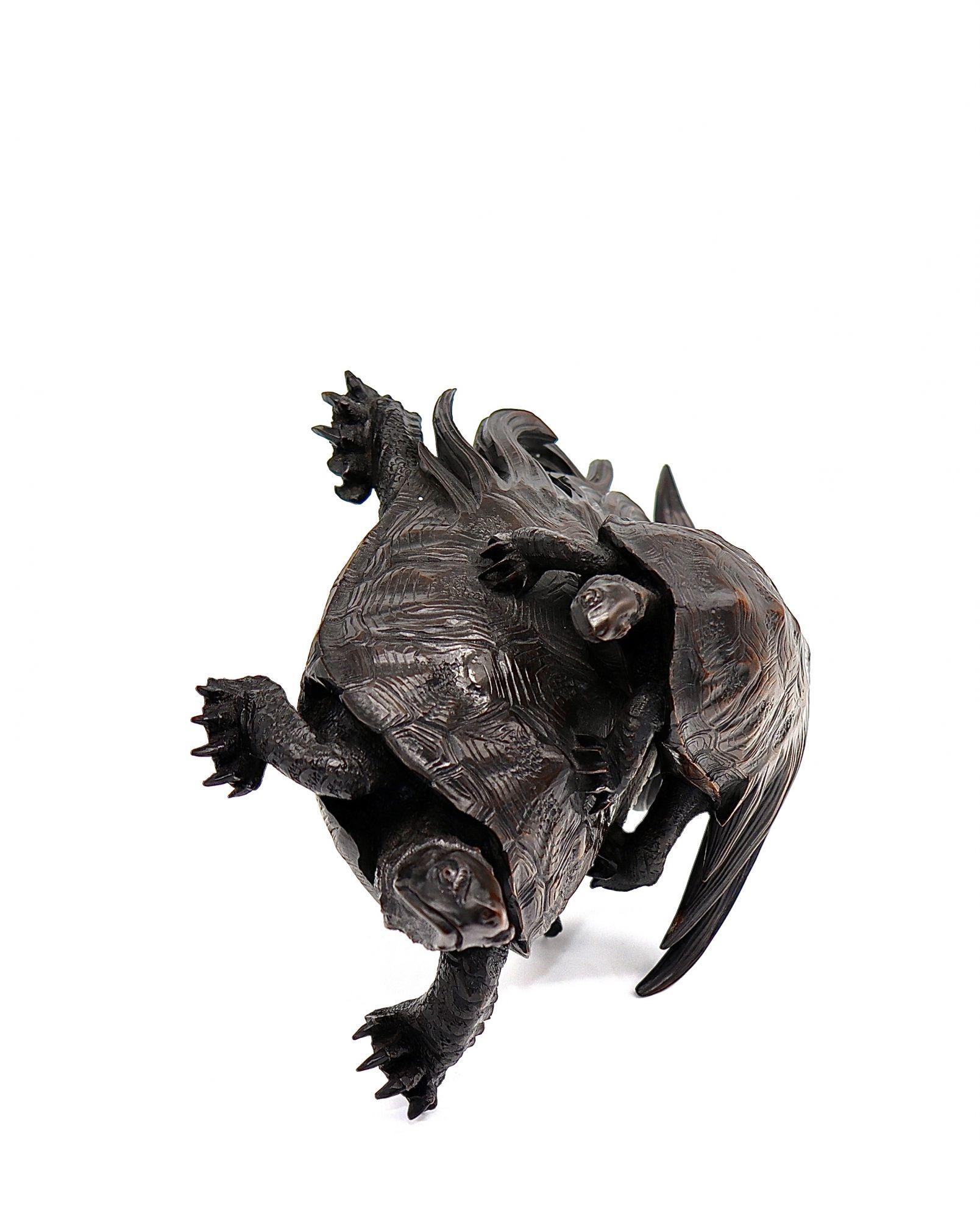 Antique Japanese Wood Carving of Two Minogames 'Mythological Turtle', 18th C For Sale 10