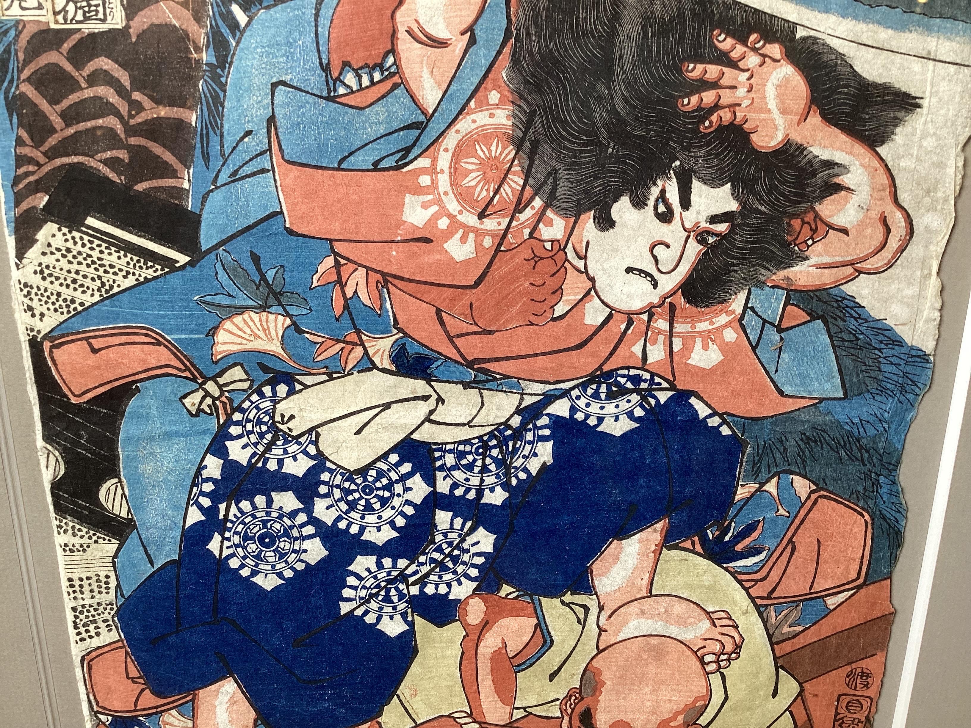 Ein antiker japanischer Holzschnitt mit Samurai-Druck, 19. Jahrhundert im Angebot 1