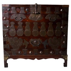 C. 1880 Korean Blanket Chest with White Brass Hardware