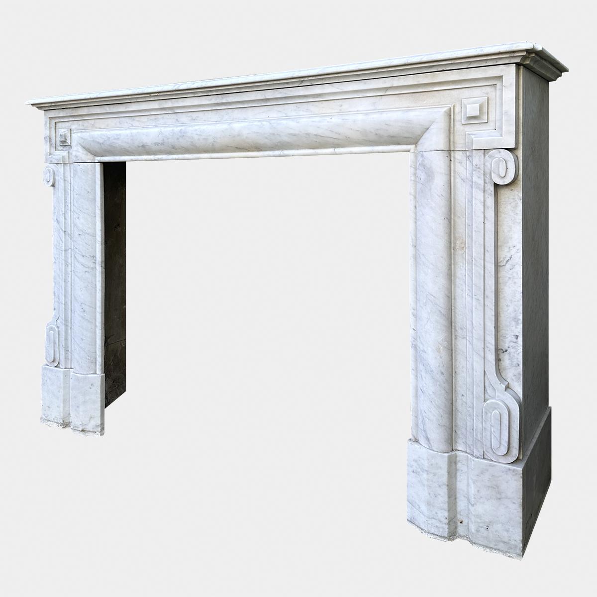 Hand-Carved An Antique large French Louis XIV Style Carrara Marble Fireplace Mantel  For Sale