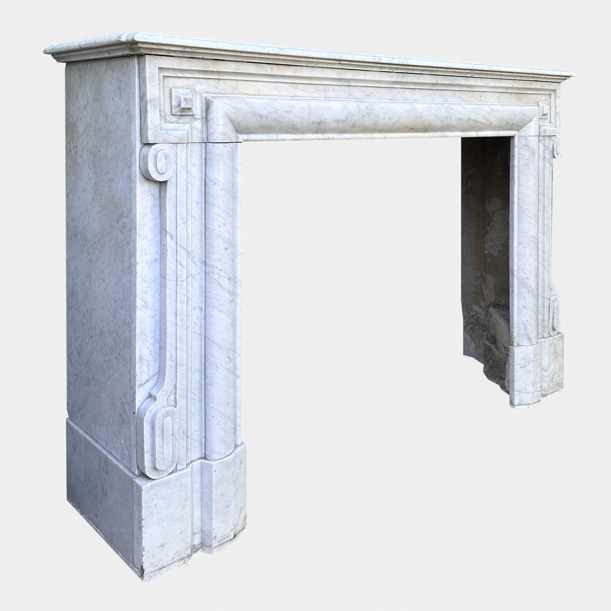 Late 19th Century An Antique large French Louis XIV Style Carrara Marble Fireplace Mantel  For Sale