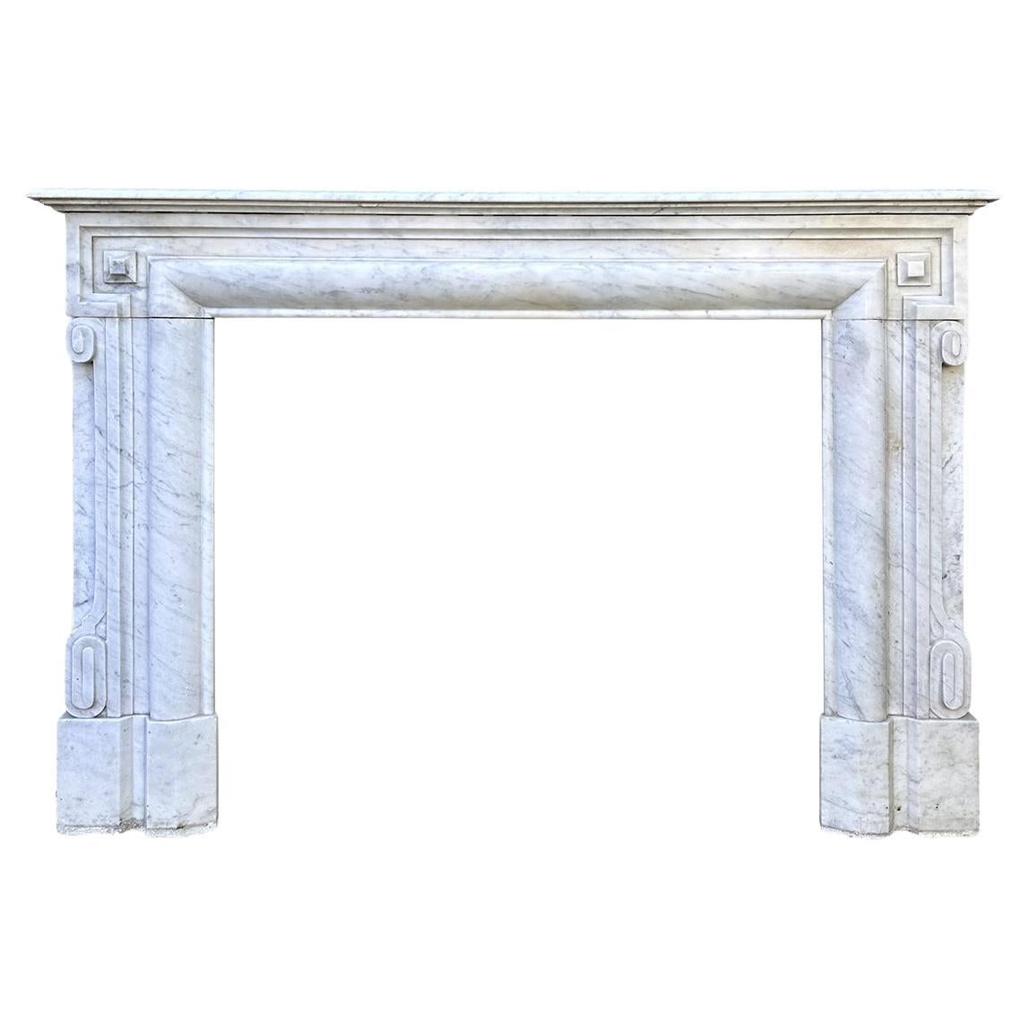 An Antique large French Louis XIV Style Carrara Marble Fireplace Mantel  For Sale