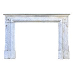An Antique large French Louis XIV Style Carrara Marble Fireplace Mantel 