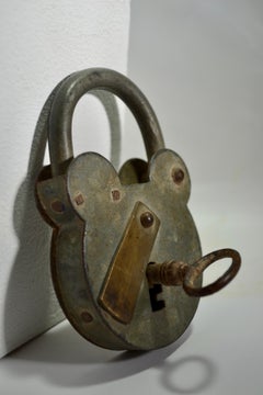 An antique large padlock & skeleton key - France - Early XXth century.
