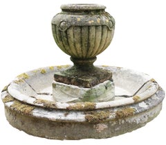Antique Limestone Urn with Stone Base