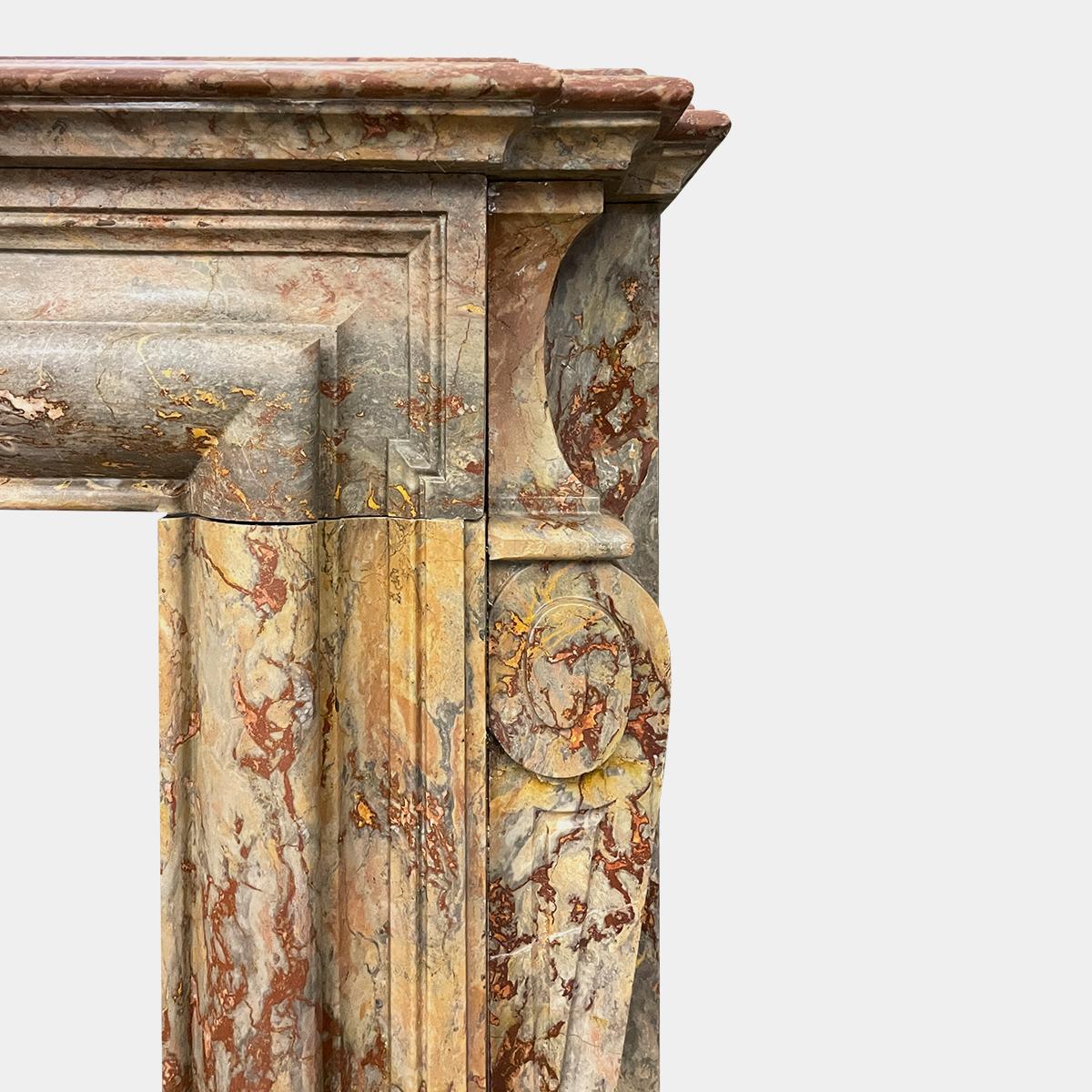 Carved Antique Louis XIV Style Marble Fireplace Mantel For Sale