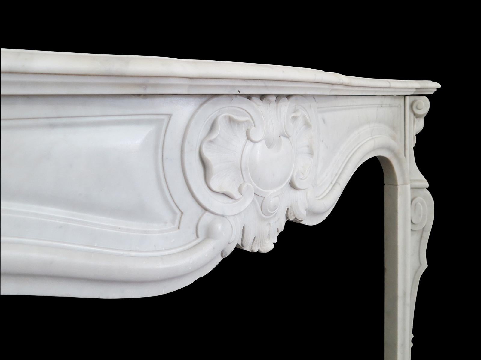 18th Century Antique French Louis XV Carrara Marble Fireplace Mantel