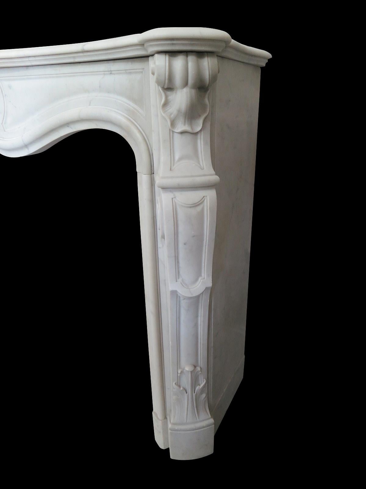 Antique French Louis XV Carrara Marble Fireplace Mantel 1