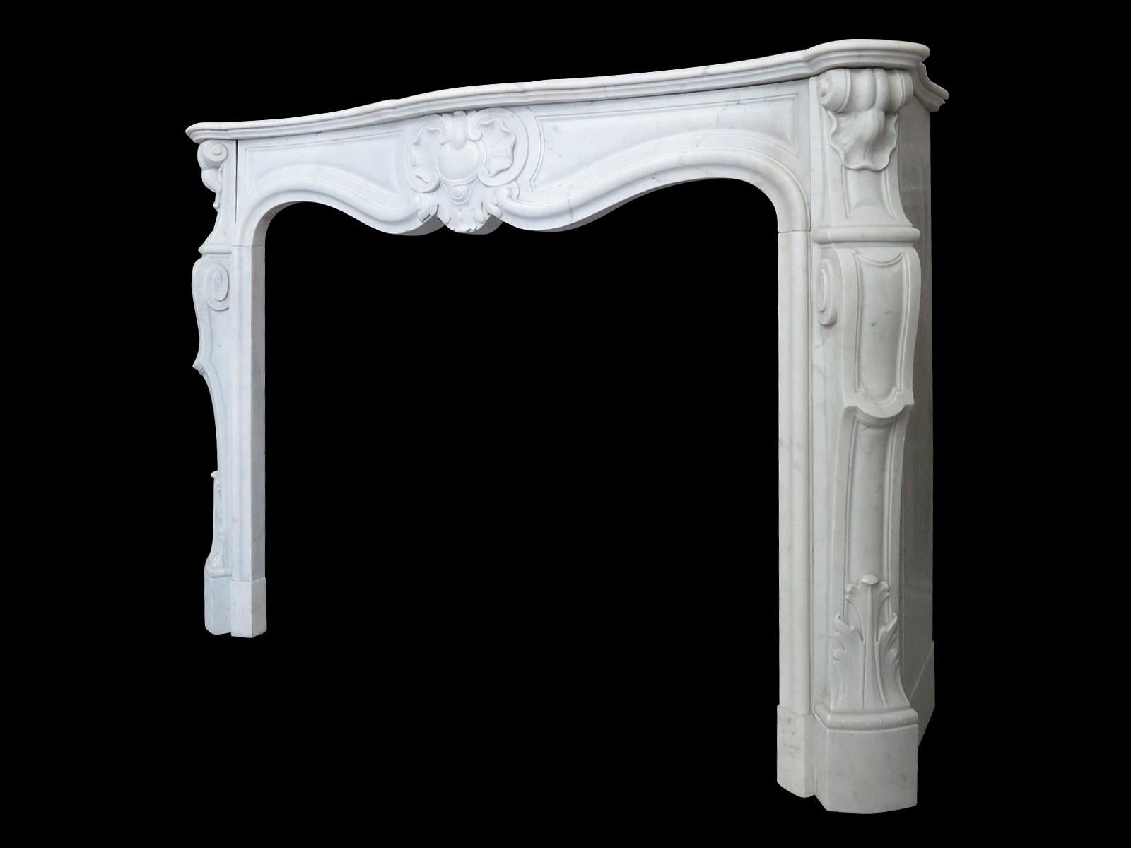 Antique French Louis XV Carrara Marble Fireplace Mantel 2