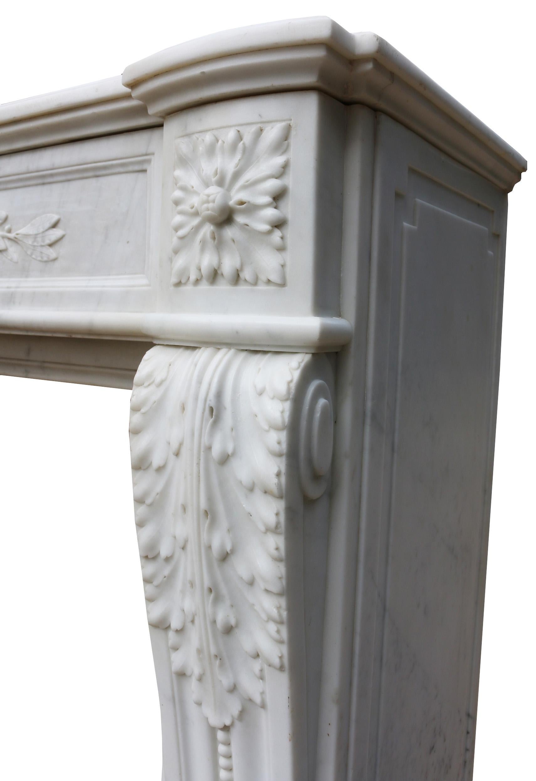 Antique Louis XVI Style Carrara Marble Fire Mantel For Sale 1