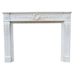 Antique Louis XVI Style Carrara Marble Fire Mantel