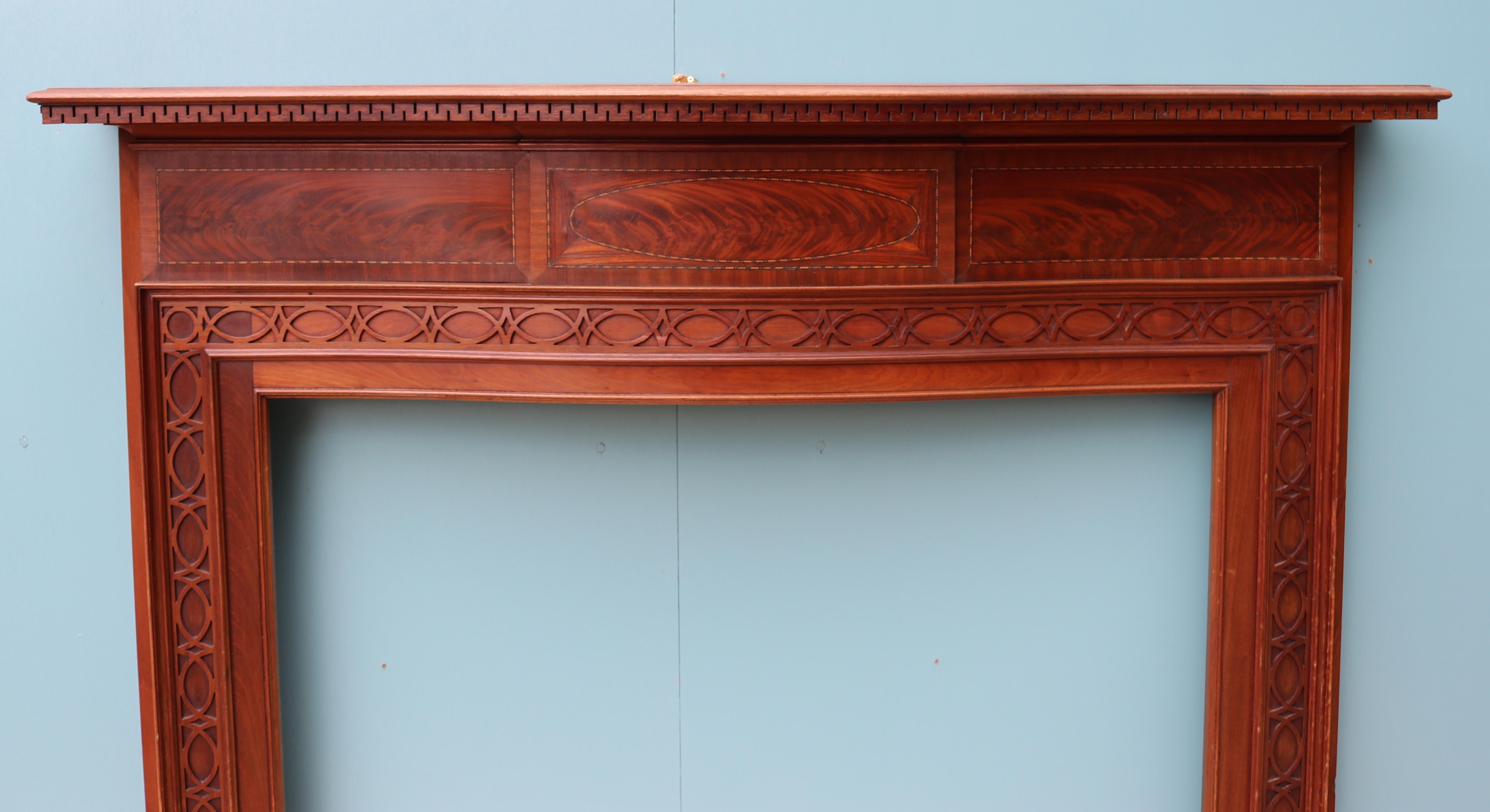 20th Century Antique Mahogany Chippendale Style Fire Mantel For Sale