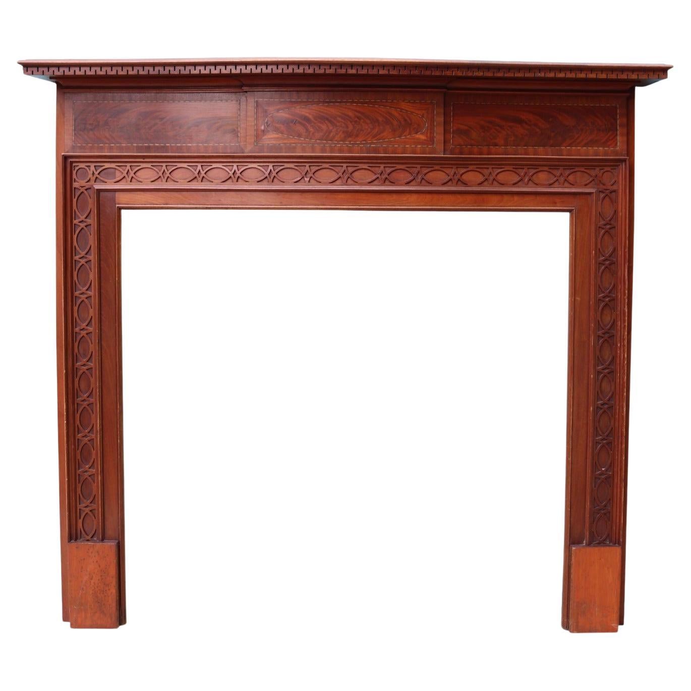 Antique Mahogany Chippendale Style Fire Mantel