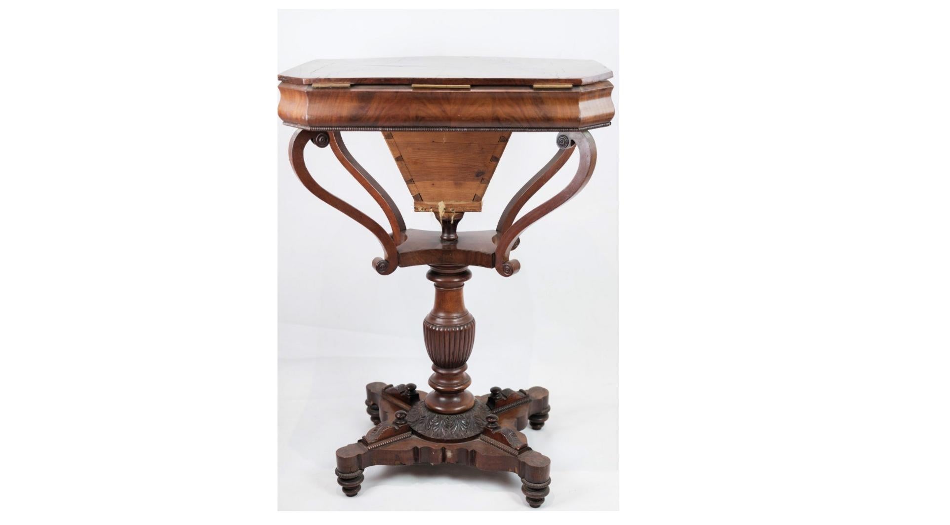 Danish Antique Mahogany Sewing Table on a Pillar From 1840s For Sale