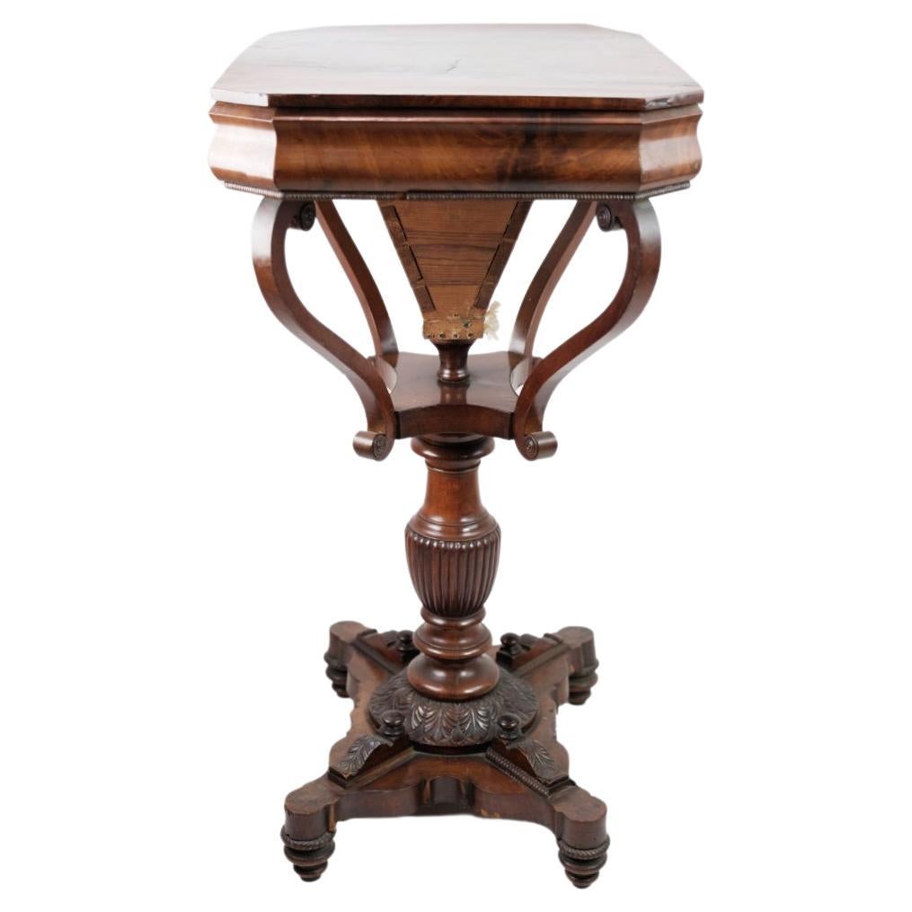 Antique Mahogany Sewing Table on a Pillar From 1840s