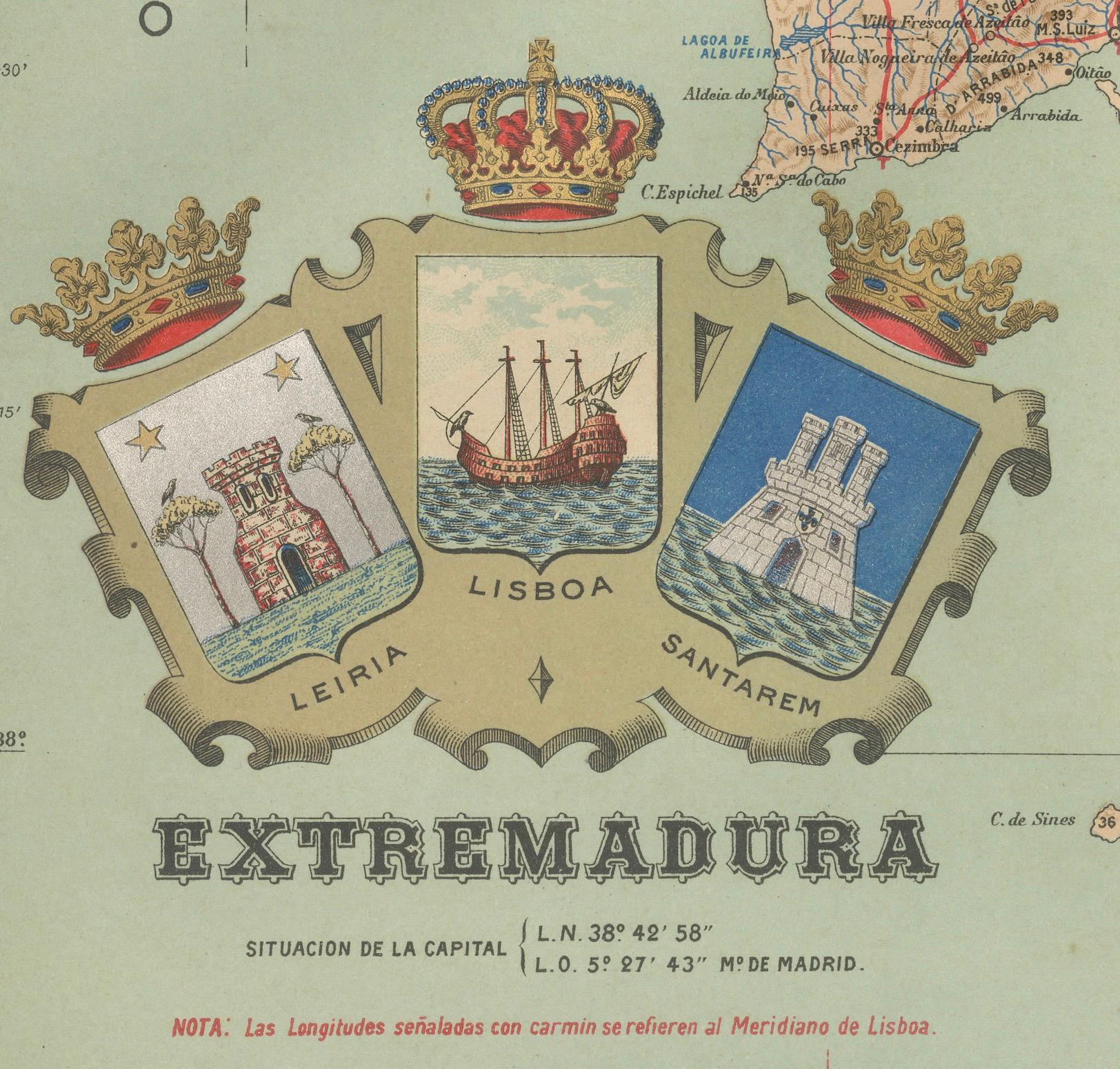 An Antique Map of Extremadura: Crossroads of History and Nature, 1903 For Sale 1
