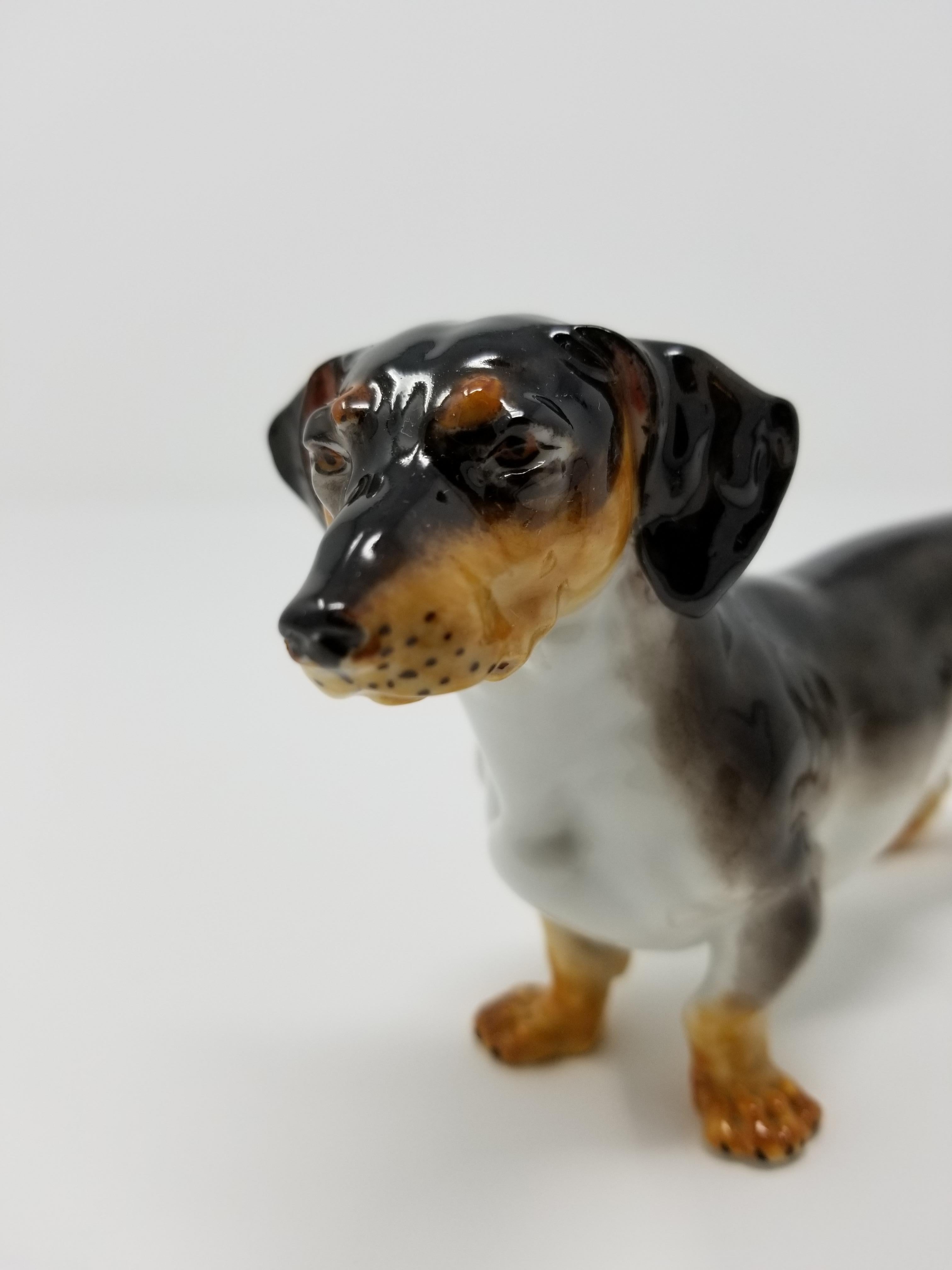 Allemand Antiquités en porcelaine de Meissen représentant un chien teckel en vente