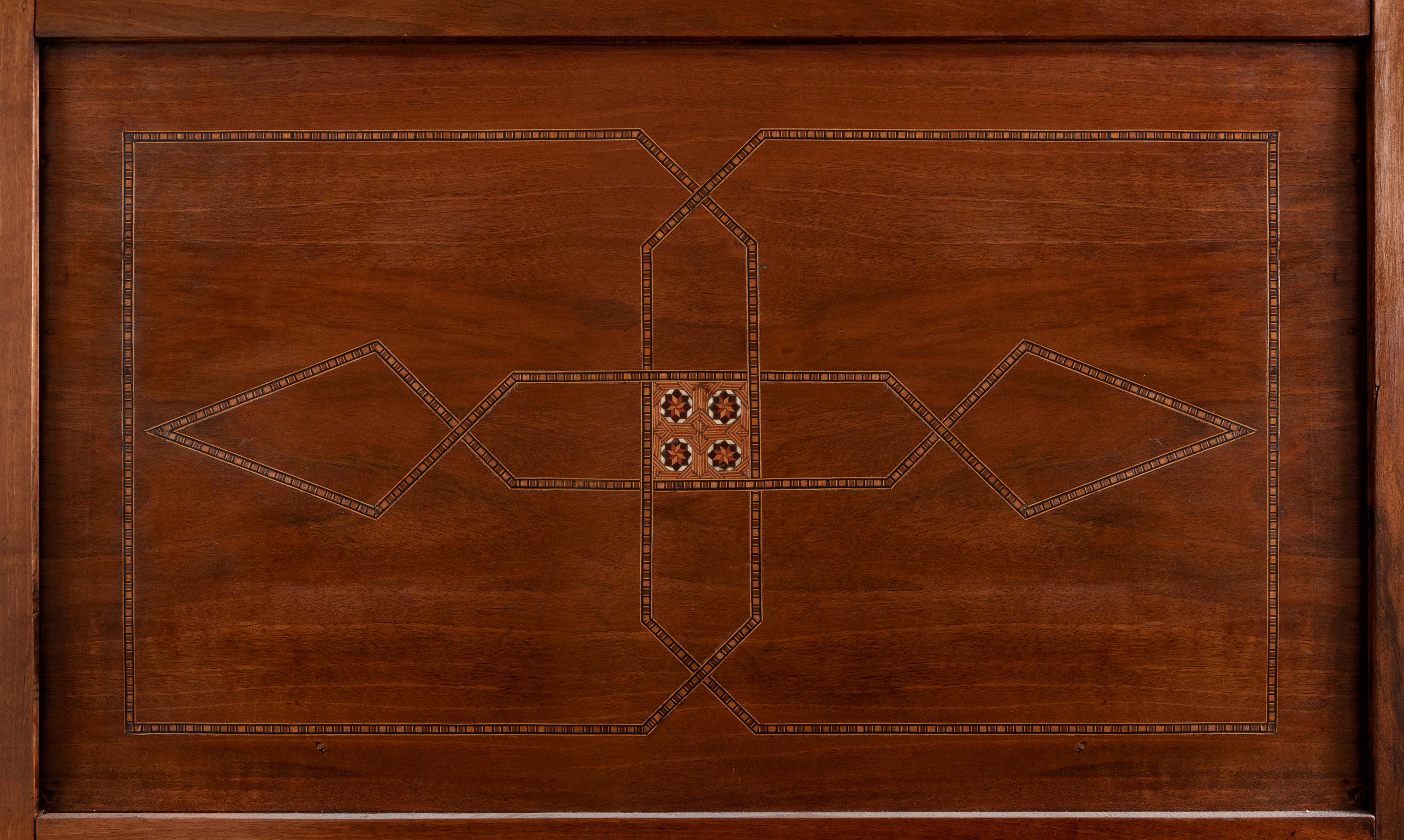 Moorish An Antique Moroccan Parquetry, Bone Inlaid and Glazed Display Cabinet For Sale