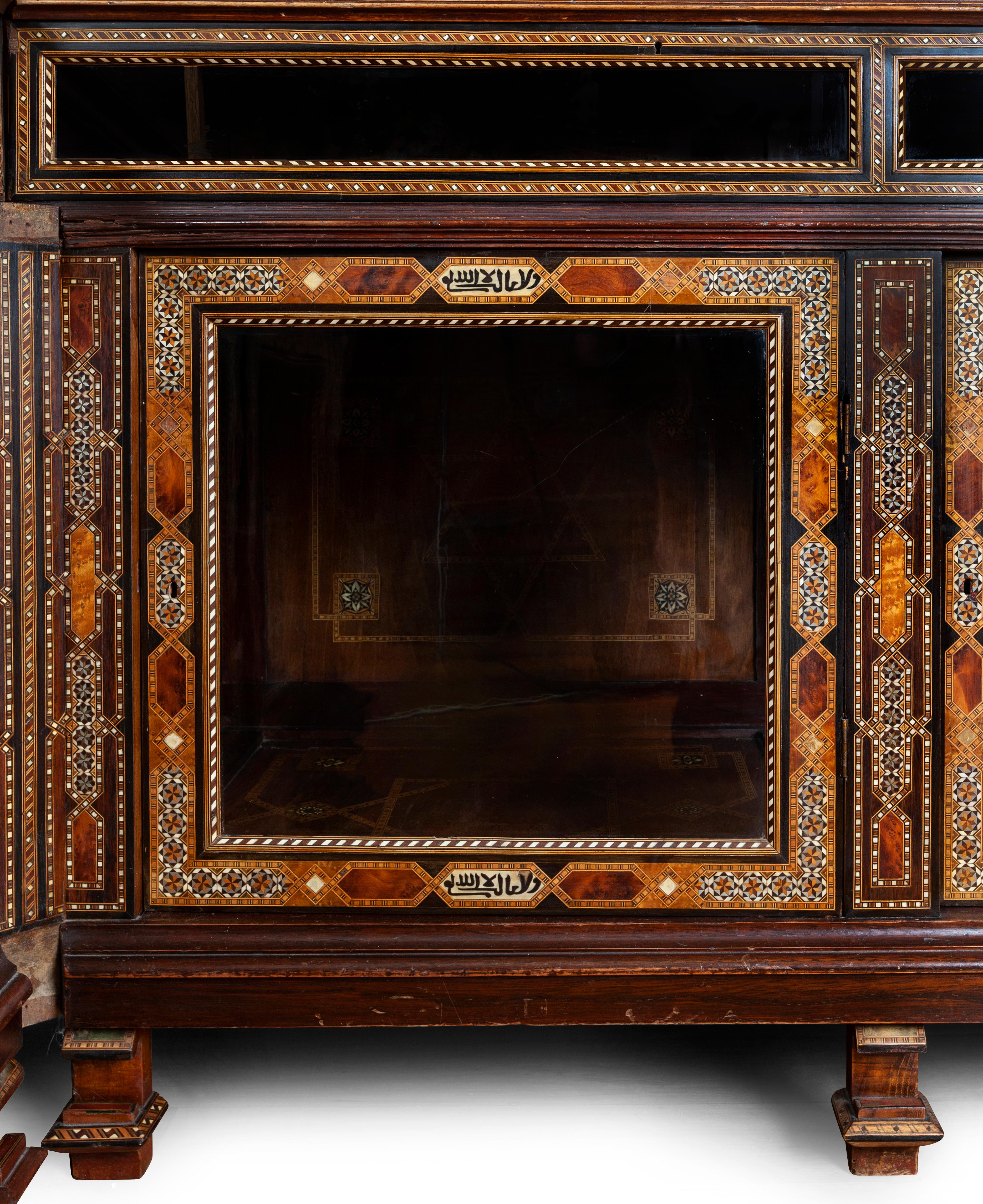 North African An Antique Moroccan Parquetry, Bone Inlaid and Glazed Display Cabinet For Sale