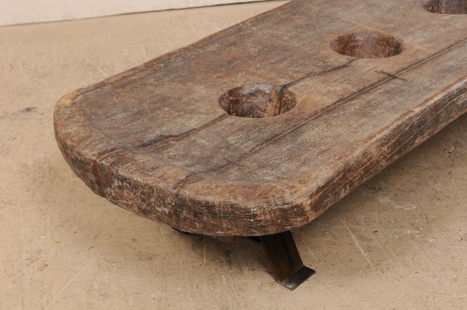 Iron Antique Naga Tribe Grain Grinding Table, Perfect Coffee Table Height!