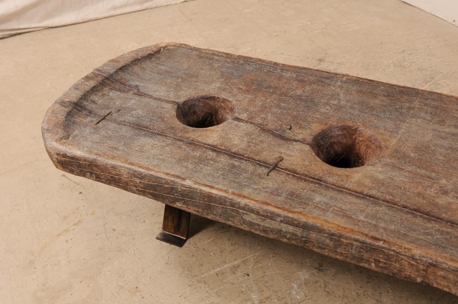 Antique Naga Tribe Grain Grinding Table, Perfect Coffee Table Height! In Good Condition In Atlanta, GA