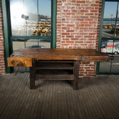 Antique Oak Wood Workbench, 19th C