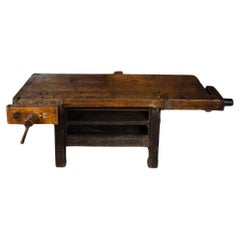Antique Oak Wood Workbench, 19th C