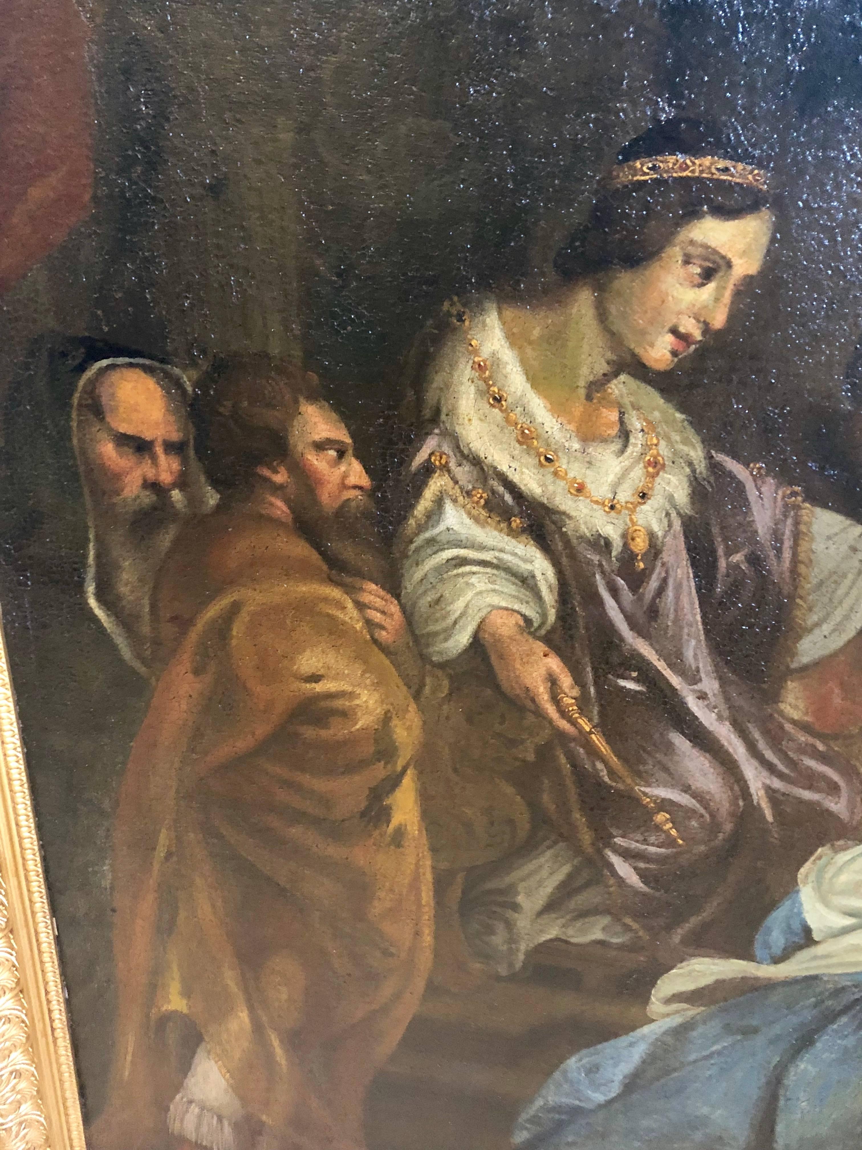 Antique Oil on Masonite of King Solomons Judgement in a Gilt Frame In Good Condition In Manhasset, NY