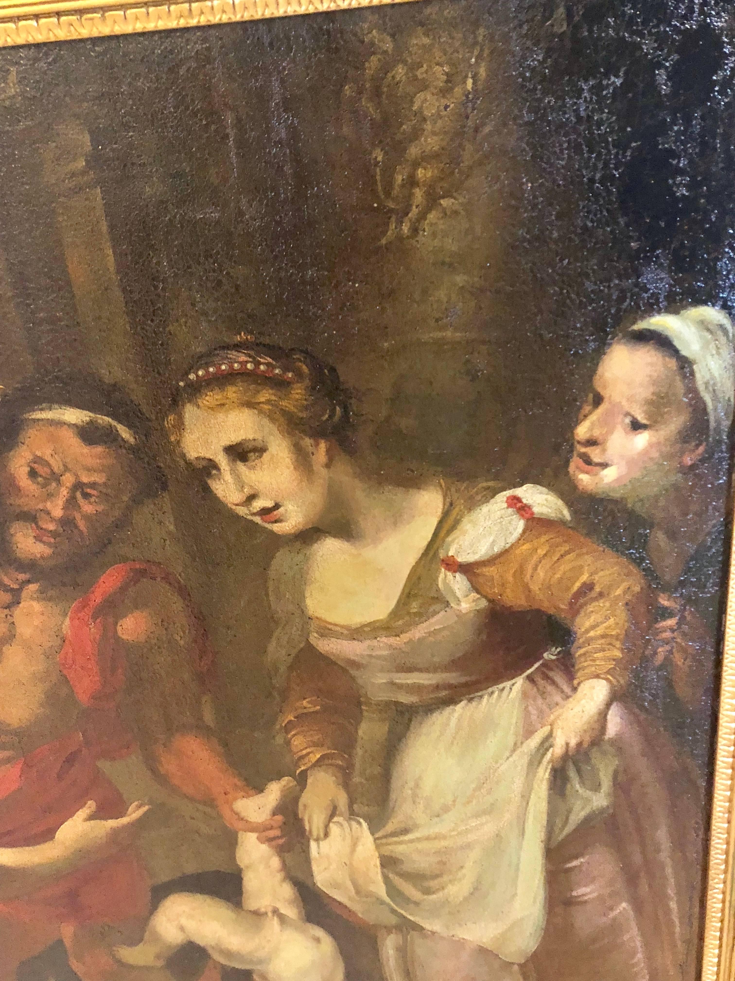 Antique Oil on Masonite of King Solomons Judgement in a Gilt Frame 1