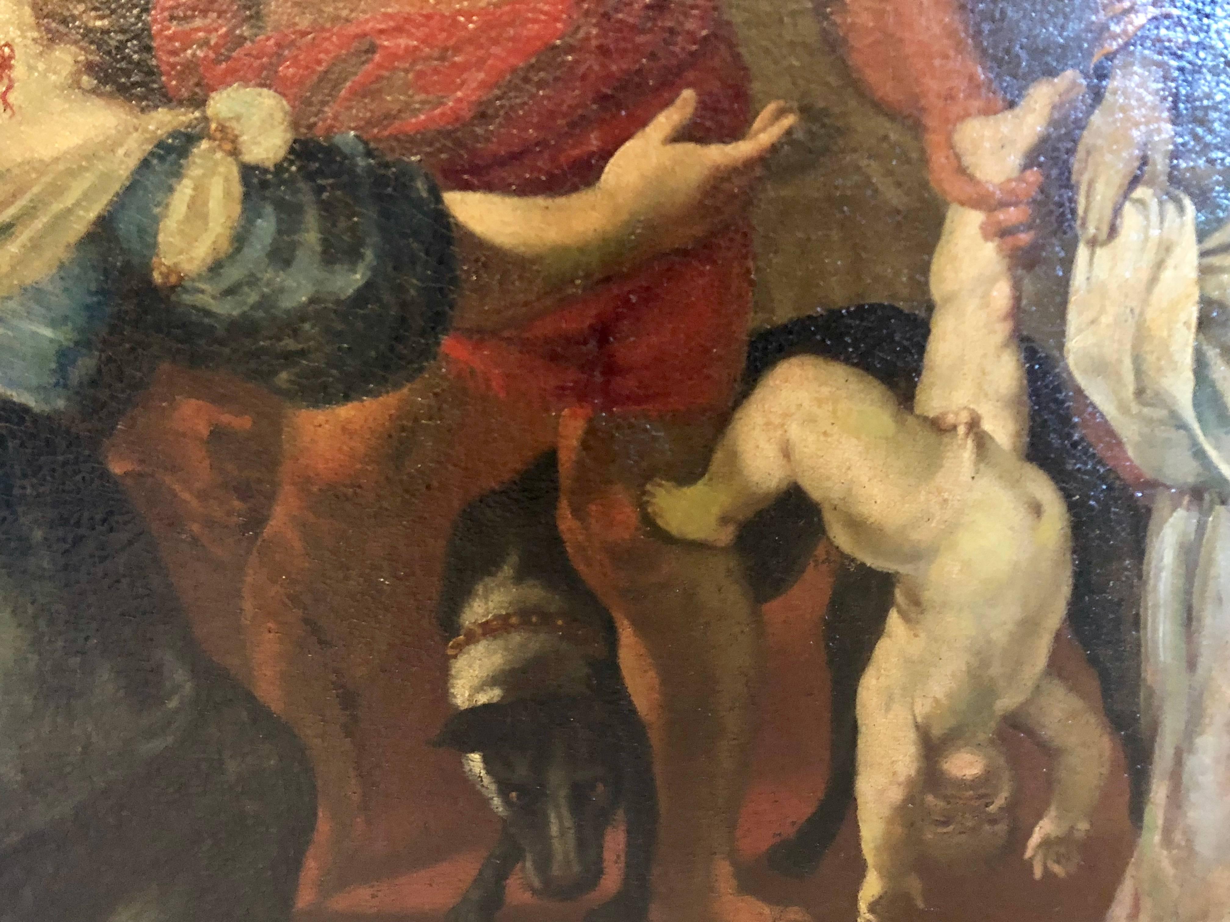 Antique Oil on Masonite of King Solomons Judgement in a Gilt Frame 2