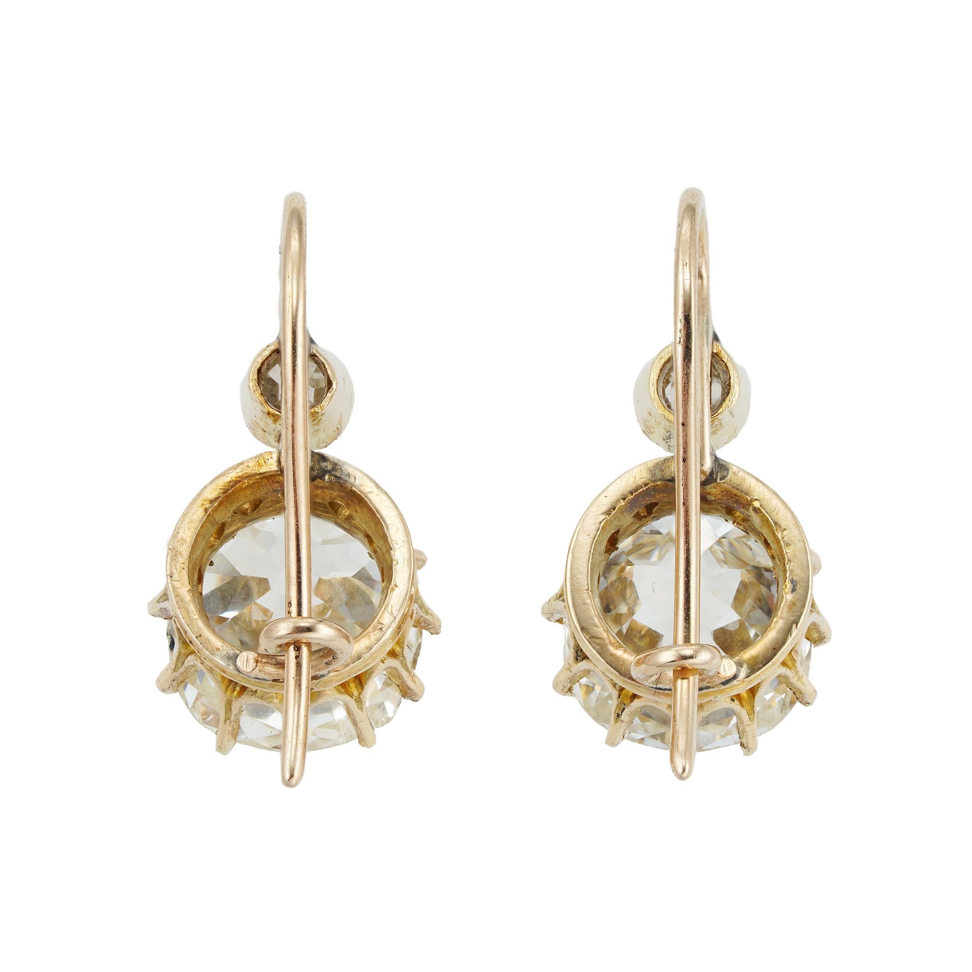 Antikes Paar Altschliff-Diamant-Tropfen-Ohrringe (Belle Époque) im Angebot