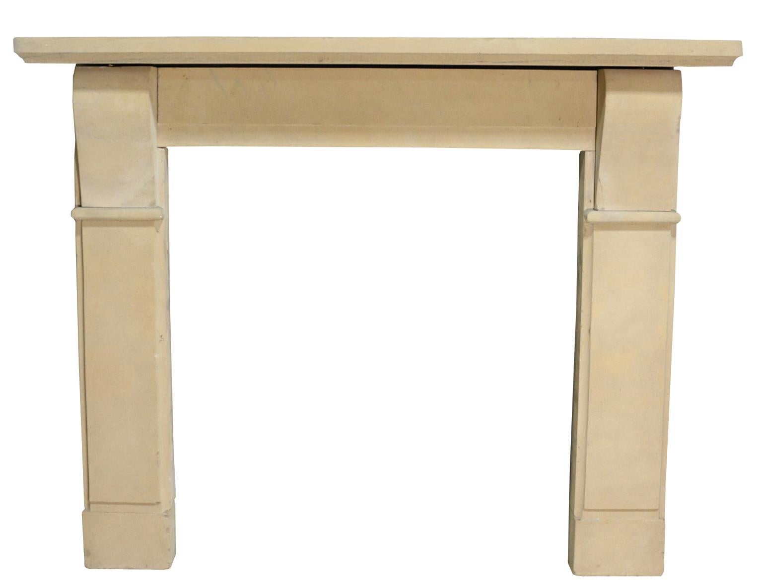 An English late Victorian period hand carved sandstone fireplace. Salvaged from a property in Derby, UK.

Opening Height 97 cm (38.18 in)
Opening Width 92 cm (36.22 in)
Width between outside of legs 133 cm (52.36 in)