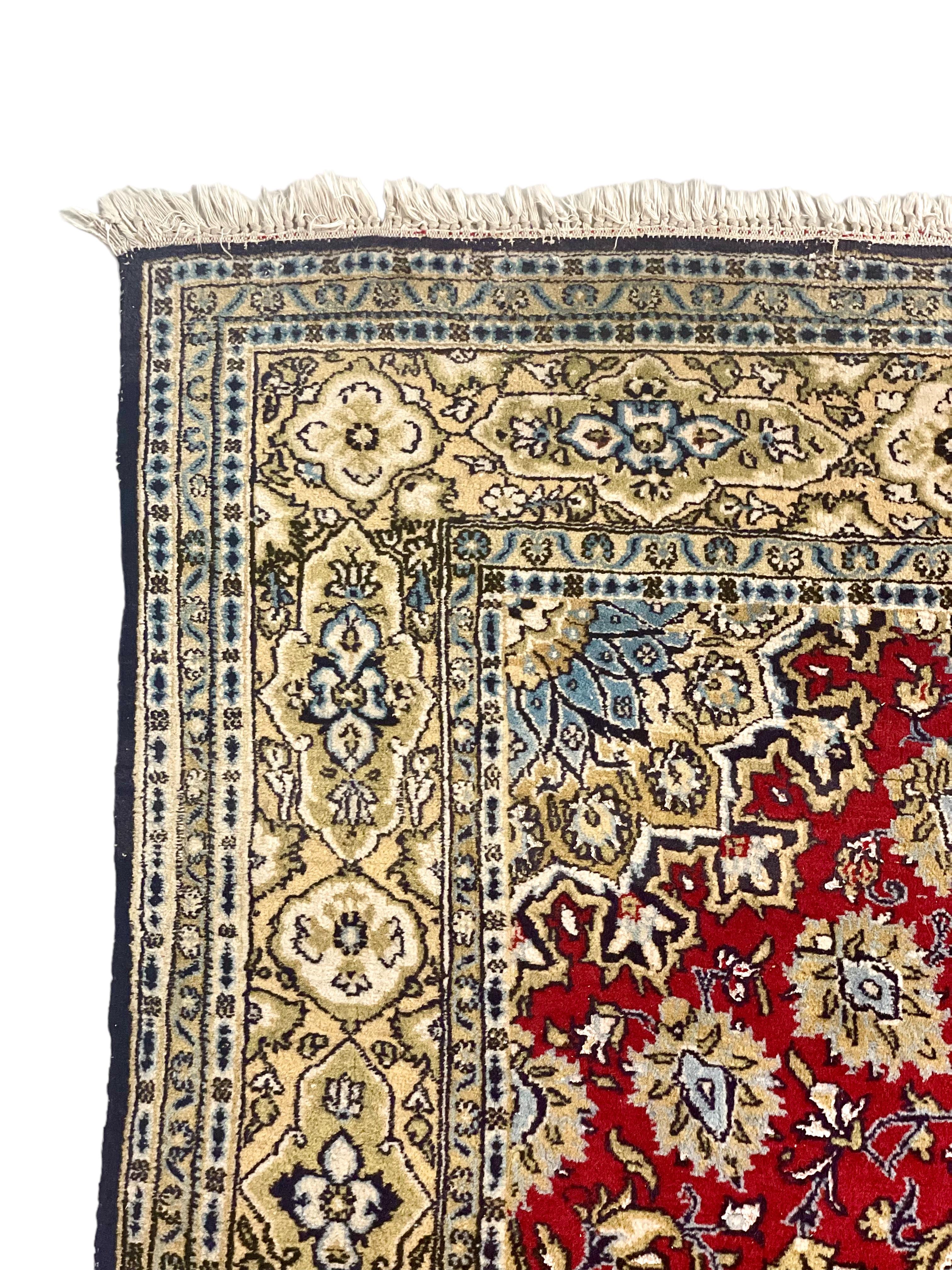 Hand-Woven Antique Persian Qum Rug with Medallion Design For Sale