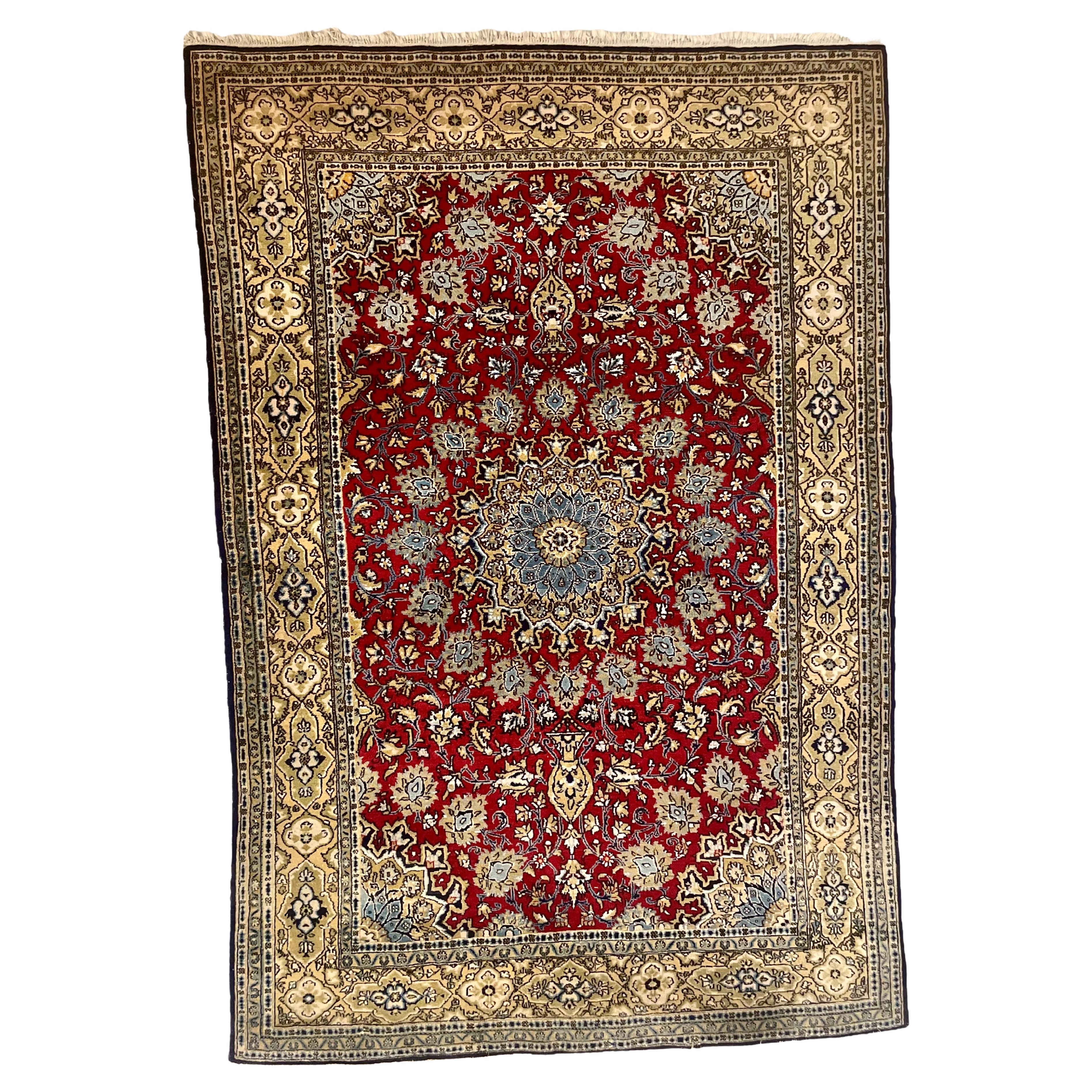 Antique Persian Qum Rug with Medallion Design