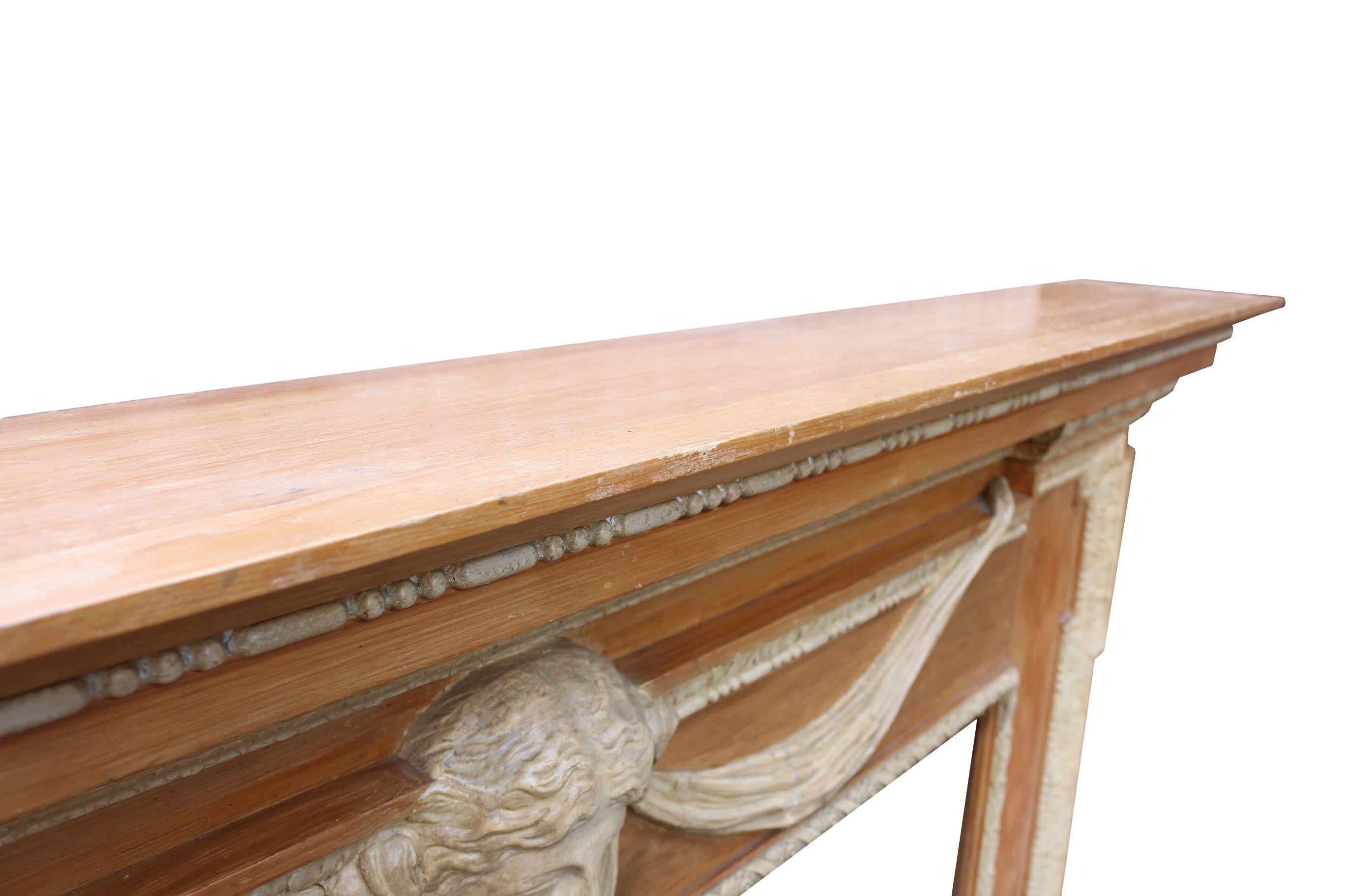 19th Century Antique Pine and Gesso Fire Mantel