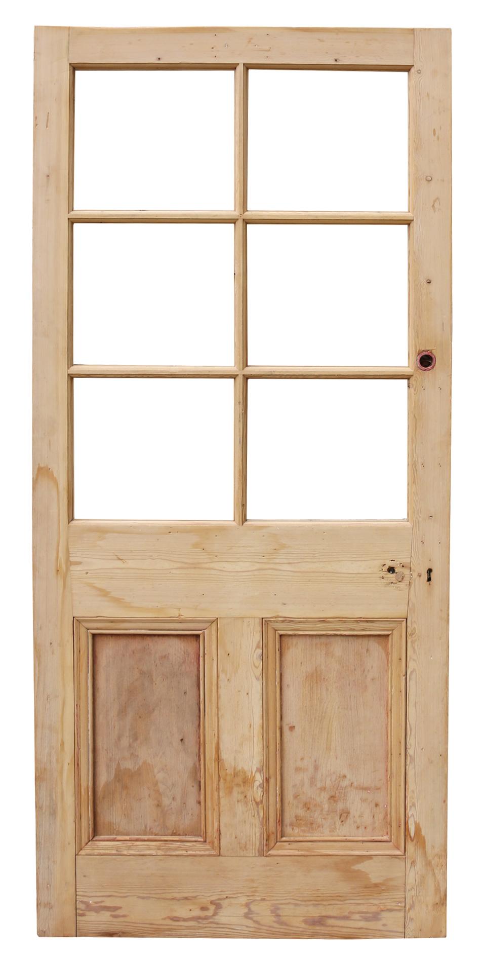 A reclaimed Victorian stripped pine door. Suitable for interior or exterior use. For glazing.