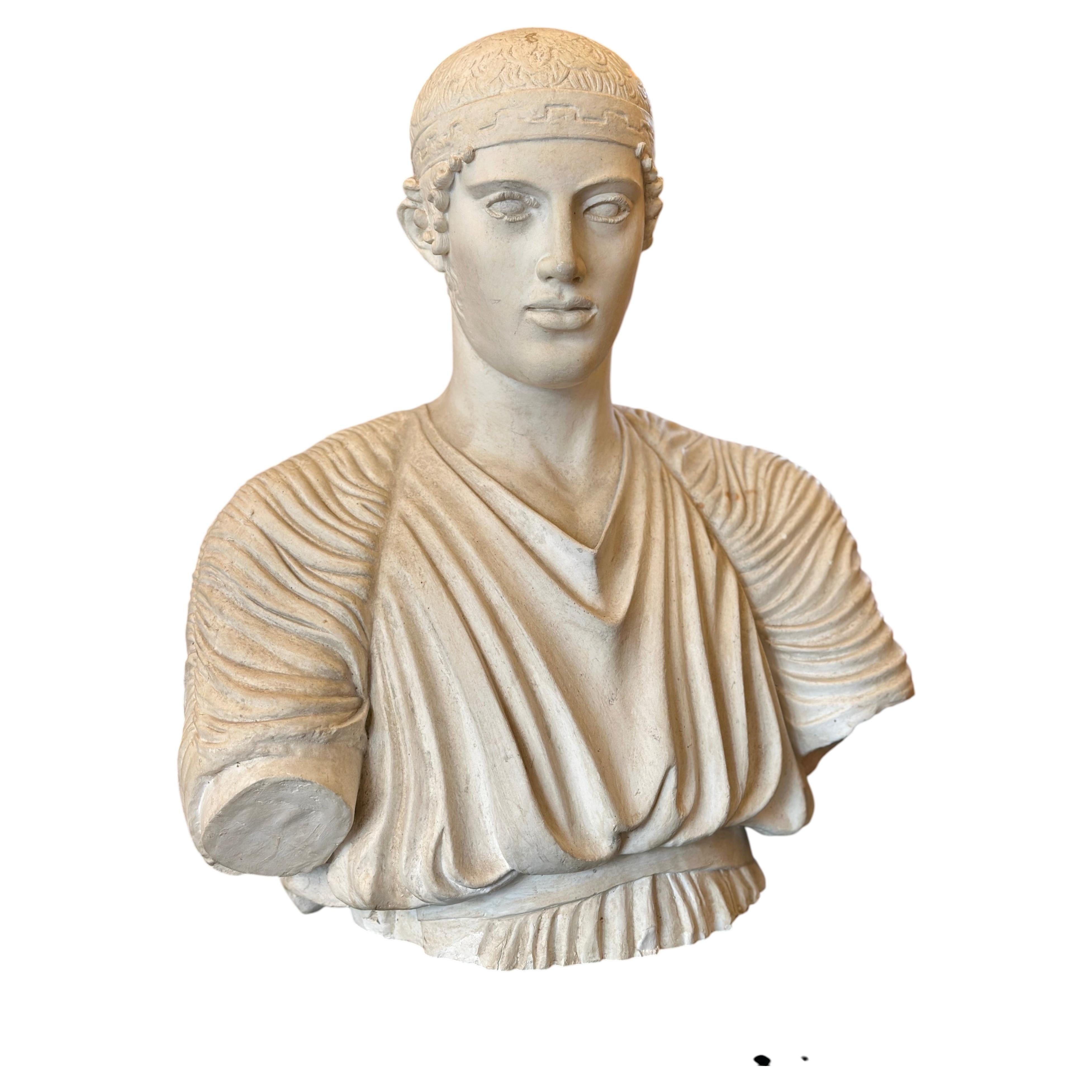 An Antique Plaster Bust Of The Charioteer Of Delphi For Sale