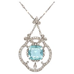 Antique Platinum, Aquamarine, Pearl and Diamond Necklace