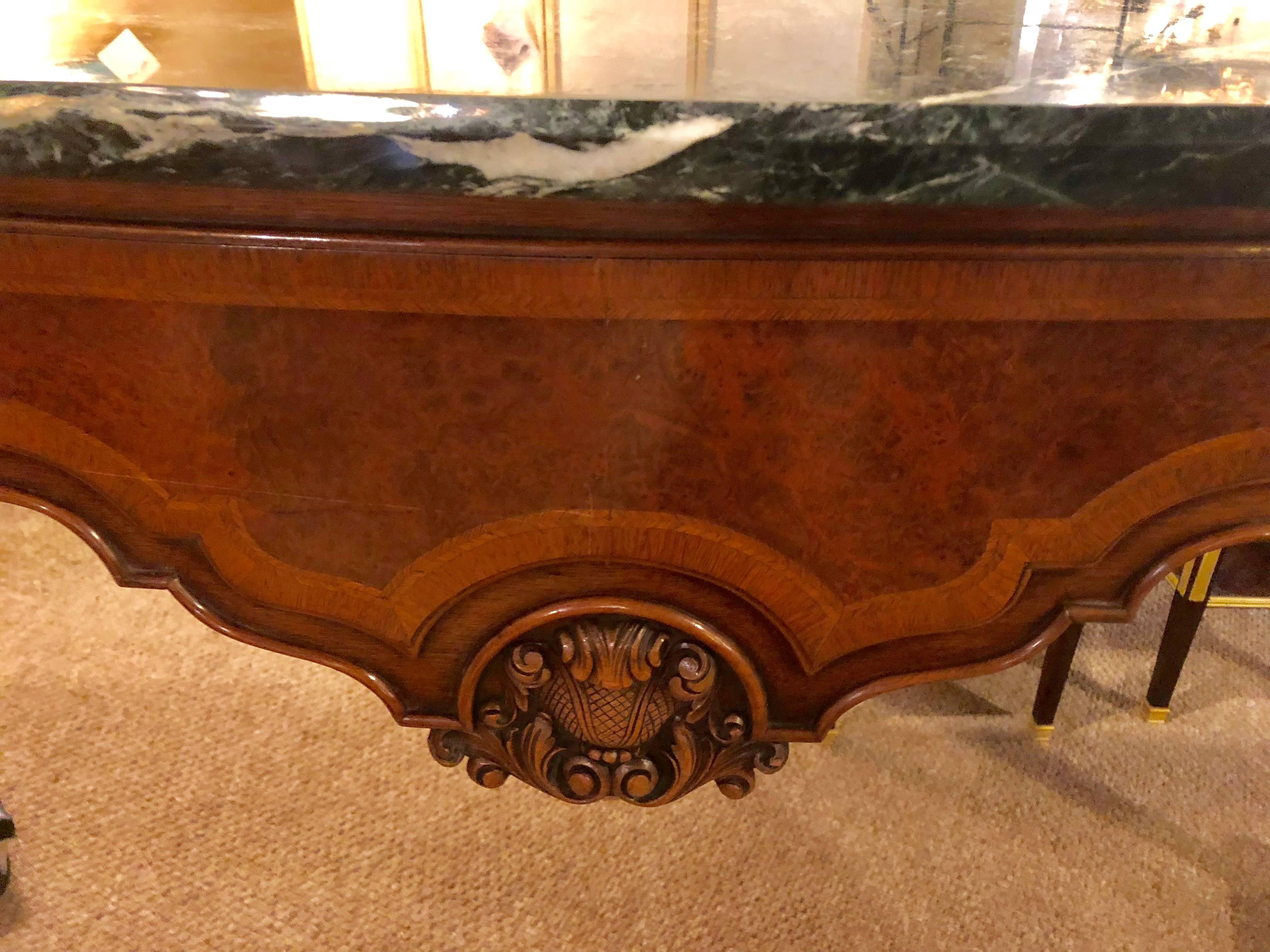 Antique Queen Anne Fashioned Sideboard Console Malachite Style Marble Top In Good Condition In Stamford, CT