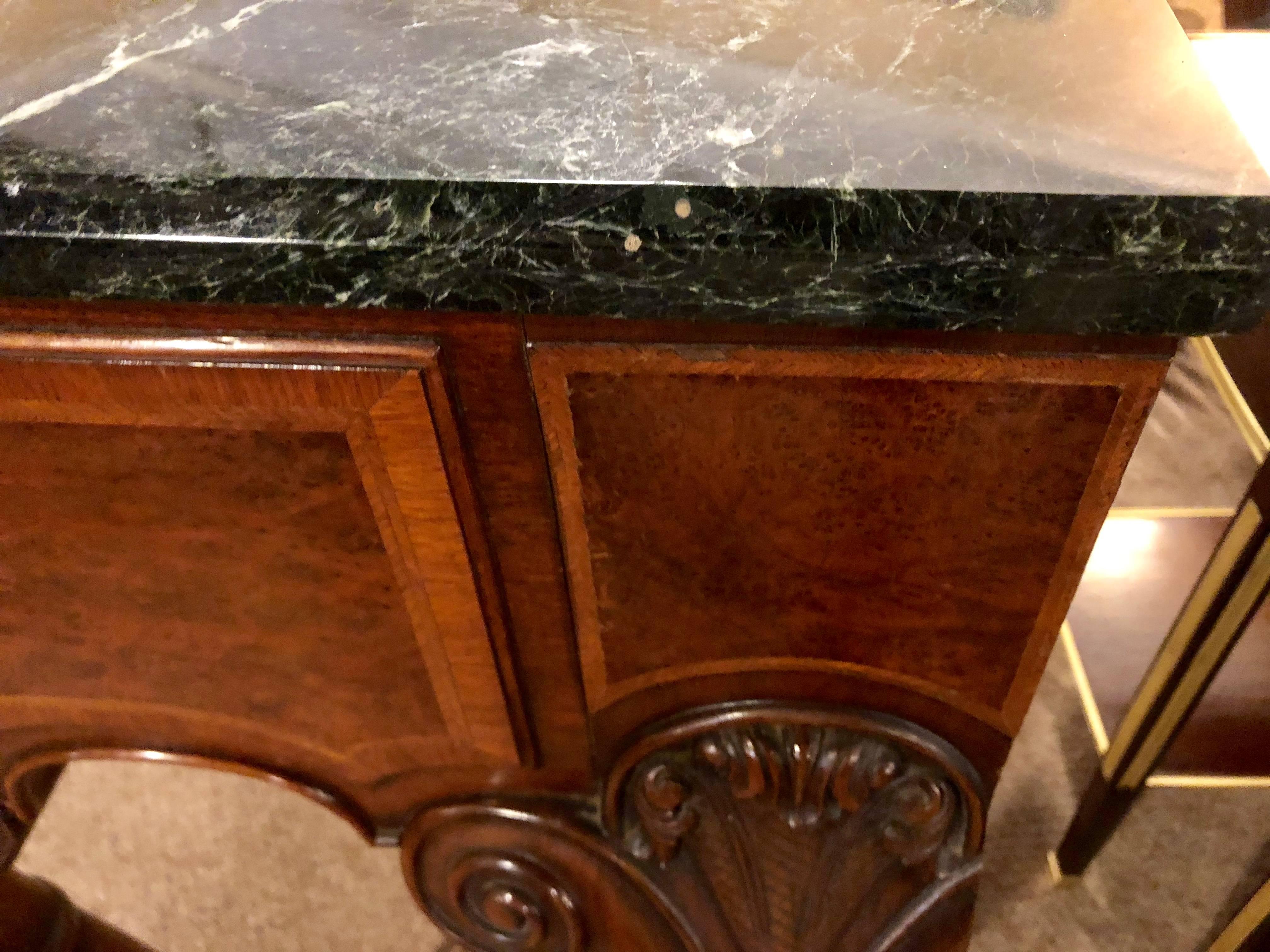 Antique Queen Anne Fashioned Sideboard Console Malachite Style Marble Top 4