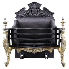 Ancienne grille de cheminée de style Queen Anne en fonte et laiton datant d'environ 1870