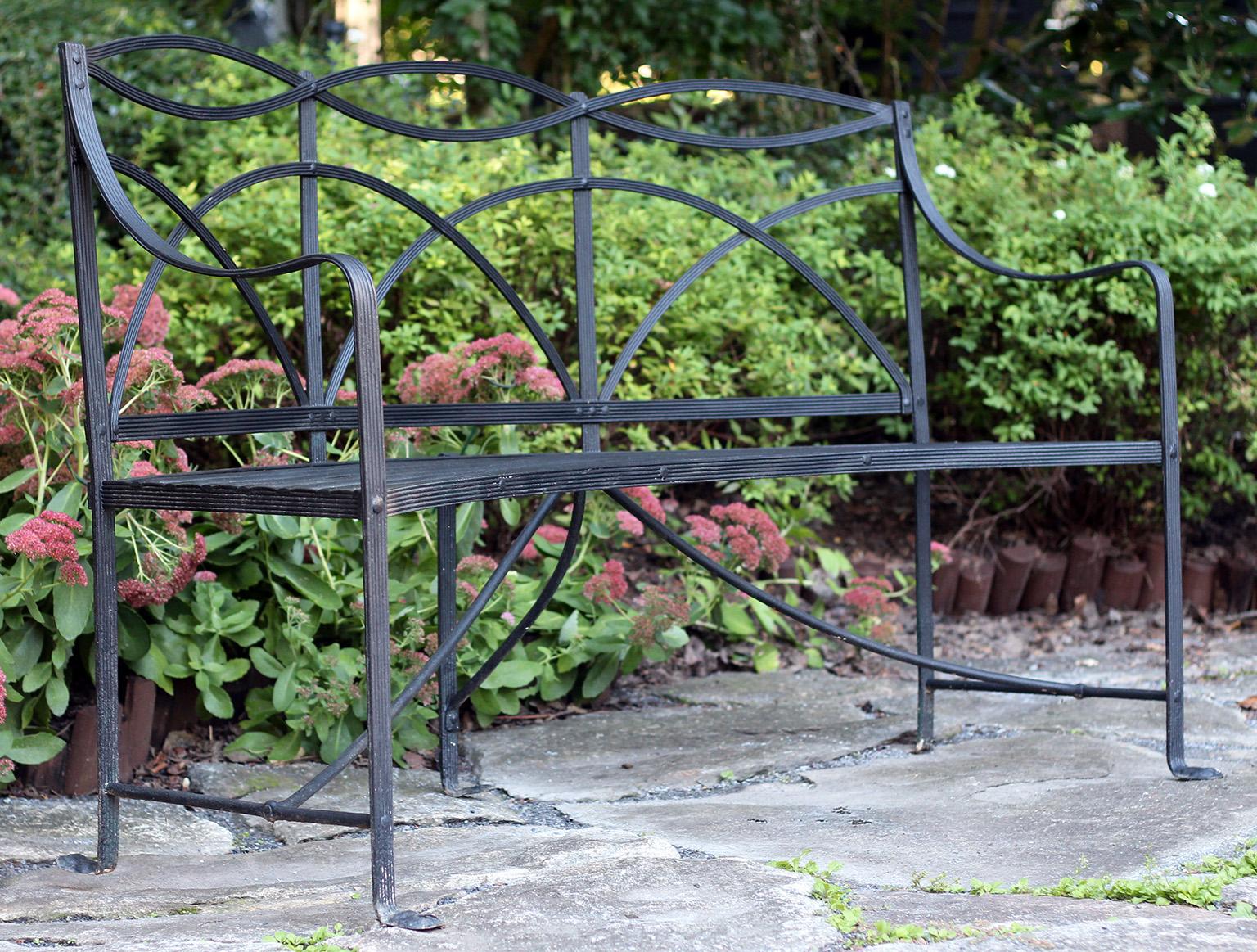 British An Antique Regency Curved Wrought-Iron Bench
