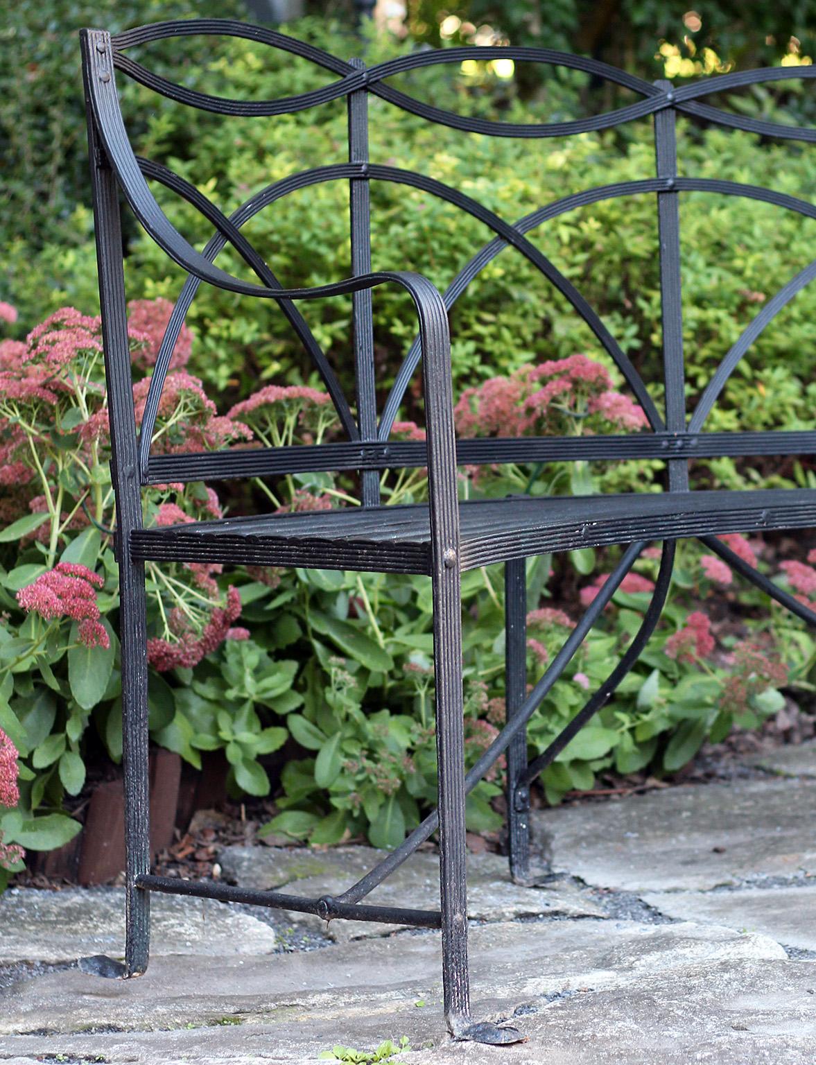 Mid-19th Century An Antique Regency Curved Wrought-Iron Bench