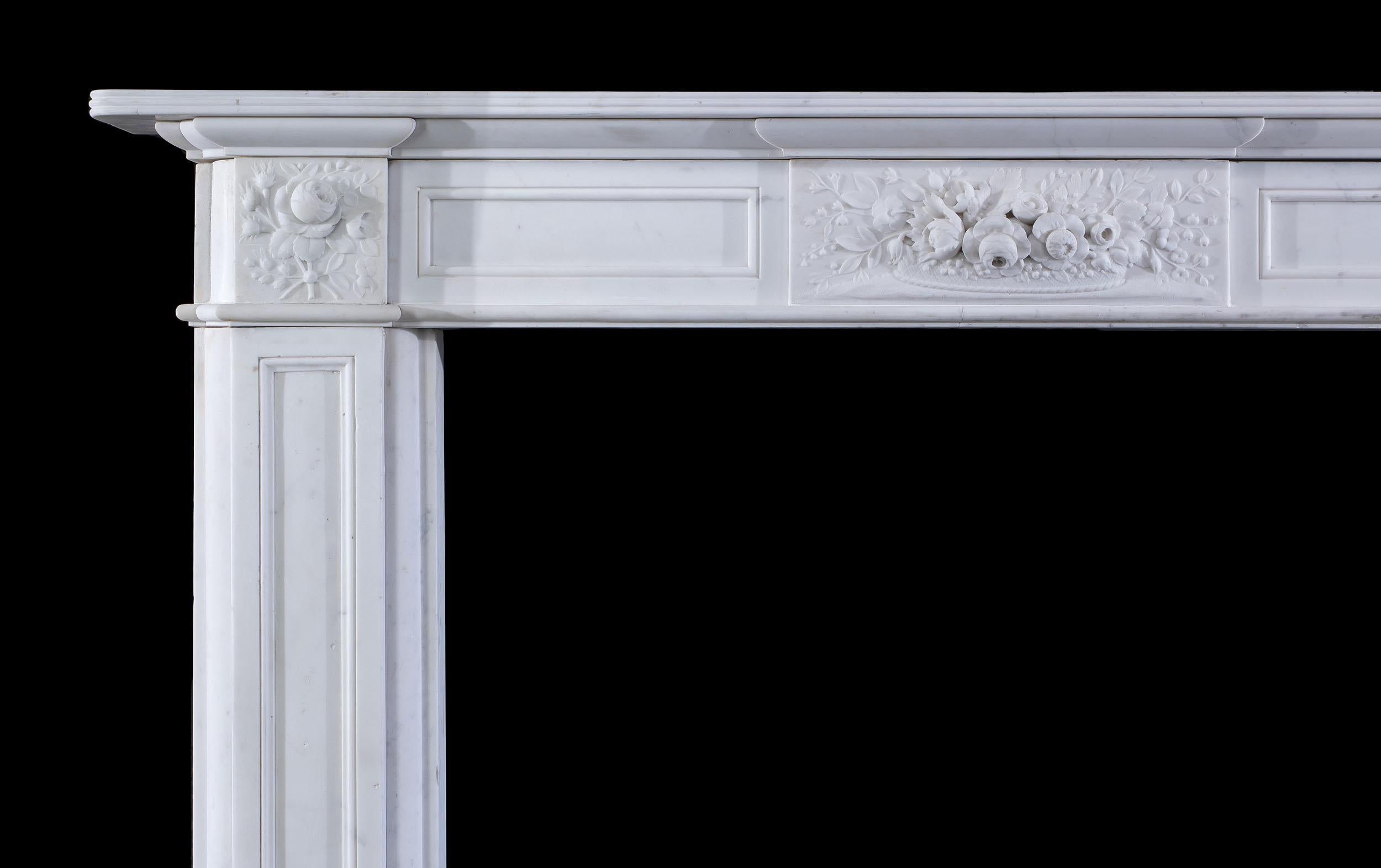 Antique Regency Floral White Marble Fireplace In Good Condition In London, GB